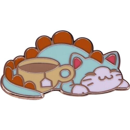 Tea-Rex Meow Enamel Pin Perfect Introverts Accessory For When Cats, Tea And Alone Time Are Your Thing