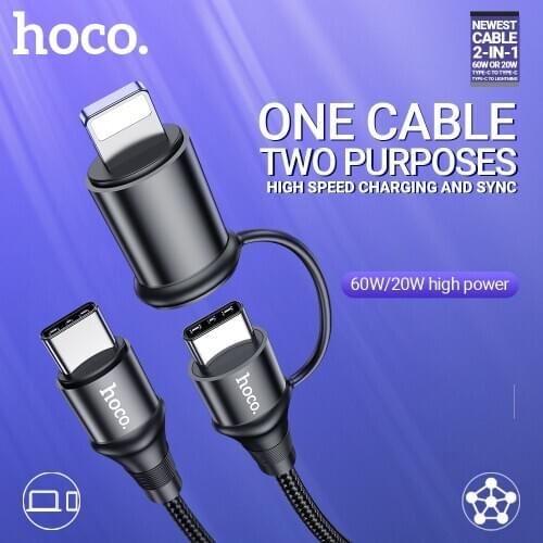 Hoco cable 2in1 60W USB-C Type-C for Lightning PD 20W data fast charging cord quick charger wire for Macbook iPad iPhone laptop