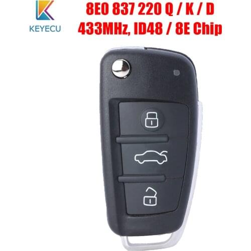 KEYECU Folding Remote Key 3 Buttons 315MHz / 433MHz ID48 / 8E Chip for Audi A4 S4 RS4 2005-2009 FCC ID: 8E0 837 220Q 220K 220D