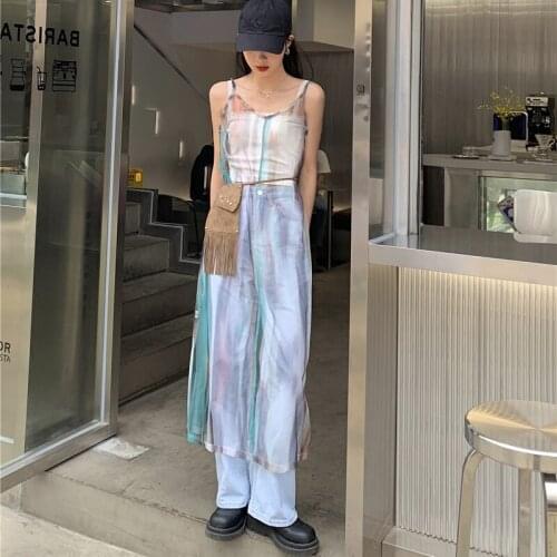 2 Piece Suits Layered mixed Color Transparent Sling Mesh Dress and Cropped Tops Lace Camisole Vest Spaghetti Strap Sets Female