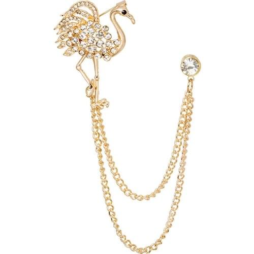 Korean Fashion Crystal Tassel Chain Brooches Animal Ostrich Bird Lapel Pins Badge Luxulry Jewelry for Women and Men Accessories
