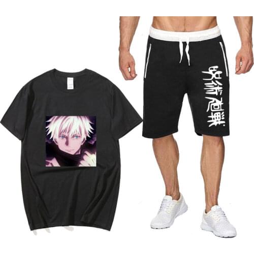 Summer Japan Anime Jujutsu Kaisen Sets Short Sleeve Print Tracksuit Fashion Sportswear 2 Pieces Set T-Shirt+Shorts Men