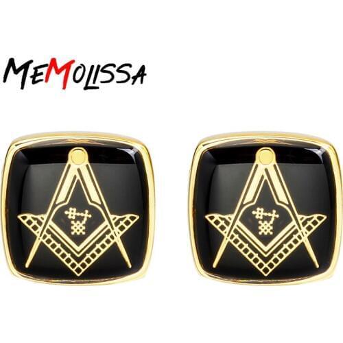 Memolissa Luxury Brand cuff Buttons Black Gold Mason Shape Cuff links High Quality abotoaduras shirt Cufflinks for mens