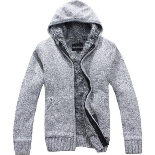 Hot new Mens Fashion winter Knitted jacket Coat Cotton Hooded thick white cardigan sweater Sweaters men XXL,XXXL W 136