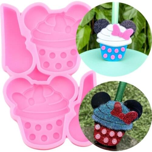 Disney Mickey Bows Straw Topper Silicone Molds Ice Cream Shape Lollipop Candy Chocolate Fondant Mold Keychain Epoxy Resin Moulds
