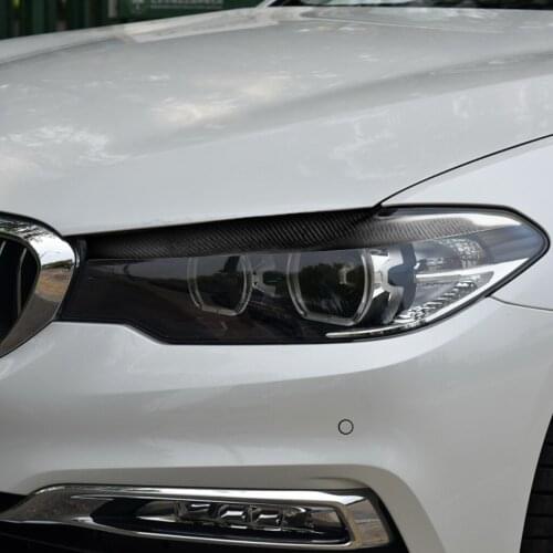 2pcs Real Carbon Fiber Stickers Solid-color Front Headlamps Eyebrows Eyelids fit for BMW 5 Series G30 G38 2018 Accessories
