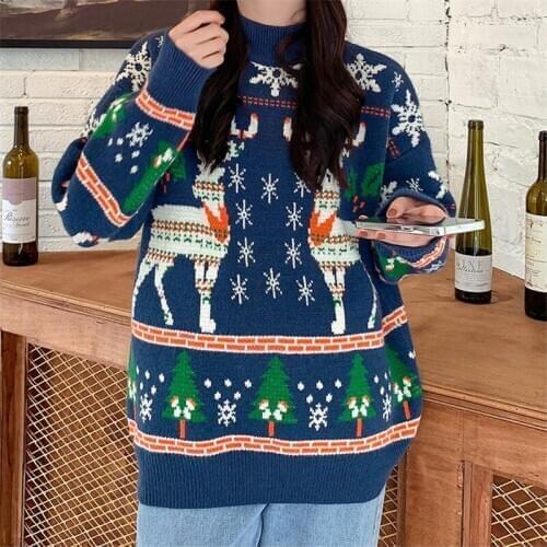 2020 New Unisex Christmas Sweater Funny Reindeer Printed Christmas Sweatshirt Women Crewneck Winter Xmas Sweaters Jumpers Tops