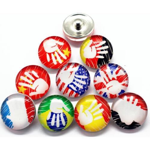 New Arrive 20pcs/lot Hand And Flag Pattern 18mm Print Glass pretty Snap Buttons Charms Fit DIY Snap Bracelets&Bangles Jewelry
