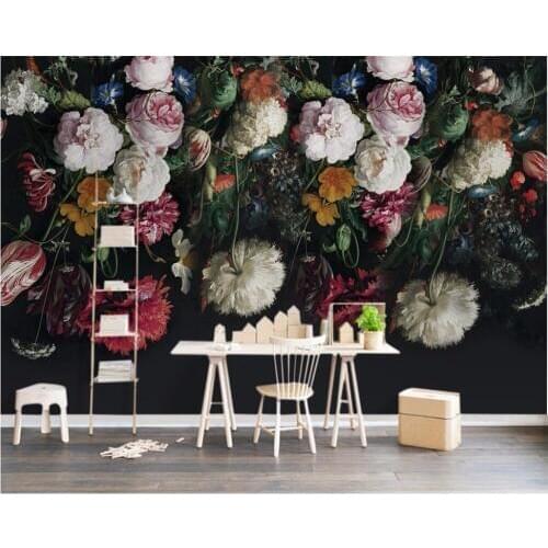 Beibehang Large Custom Wallpaper Mural European Retro Retro Handmade Flower TV Wall Background wallpaper for walls 3 d