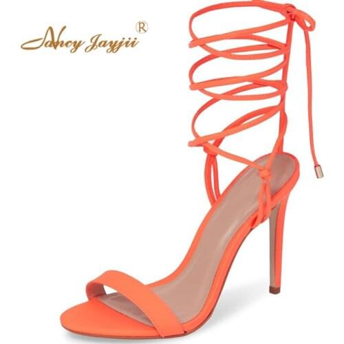 Orange Cross-Strap High Stilettos Lace Up Sandals Woman Soft Leather Heels Large Size 11 12 For Ladies Beautyfeet Fashion Party