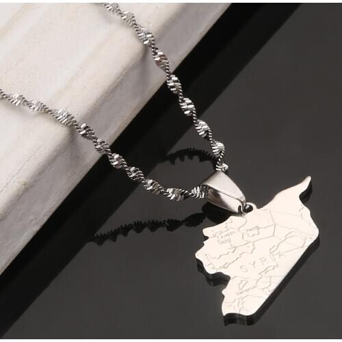 Stainless Steel Silver Color Syria Map Charms Pendant Necklace Fashion Syrians Map Chain Jewelry