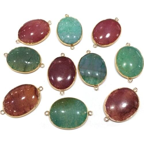 Natural Stone agates Pendant Oval shape Double Hole Connector for Jewelry Making DIY Charms Necklace Bracelet Accessories