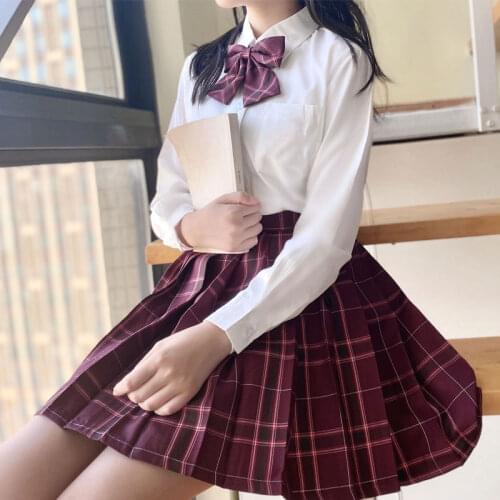 Full Set School Clothes Japanese Style Uniform Long Sleeve Jk Seifuku for Girl High Waist Pleated Skirt Anime Cosplay Schoolgirl