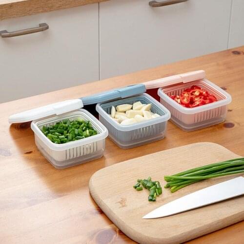 Clear Double-layer Ginger Garlic Green Onion Box Vegetable Fruit Drainable Box Kitchen Tool Inner Sieve Separable Fresh-keep Box