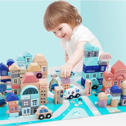 Early Education Kids Wooden Toys Building Blocks City Racing Car Boy Girl Puzzle Game Shape Recognition Imagination Interactive