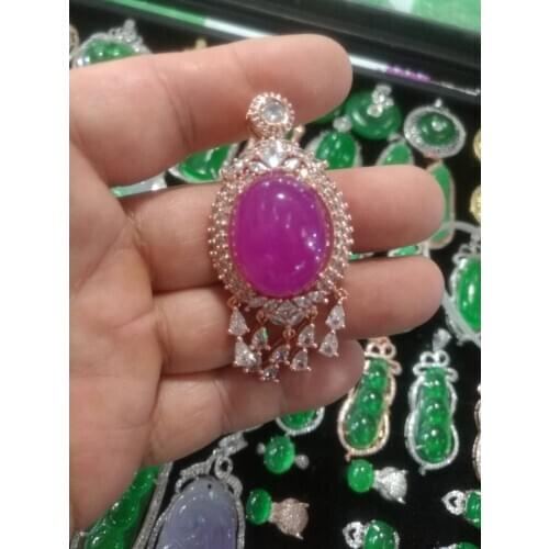 S925 special priced pure silver mosaic violet big egg noodles Emerald Pendant natural Burma