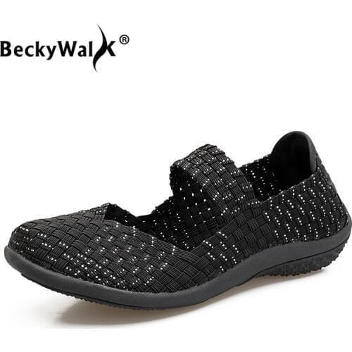 BeckyWalk Spring Women Flat Shoes Women Woven Ballerina Ballet Flats Anti-slip Sneakers Summer Shoes tenis feminino WSH2902