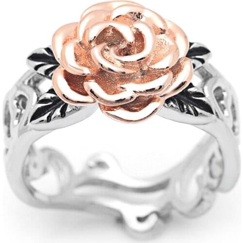 UFOORO wedding ring Finger Beautiful Jewelry Romantic FLOWER ROSE color shiny zircon Rings For girl gift Distribution 2019