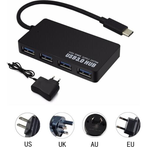 Type USB C HUB 4 Ports OTG USB 3.0 HUB EU AU US UK Charger DC 5V Power Adapter USBC Splitter For Computer PC Laptop Accessories