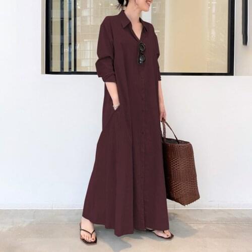 Women Shirt Dress Autumn Lapel Neck Long Sleeve Maxi Sundress Elegant Office Work Solid Long Vestidos Plus Size 5XL
