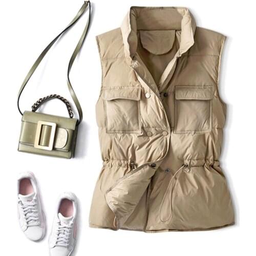 Winter Plus Size Womens Down Vest Ultra Light Short Stand Collar Down Jacket Casual Waistcoat Autumn Drawstring Slim Parkas