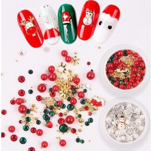 1 Box Xmas Nail Art Decorations Rhinestone Alloy Glitter Sequins Mixed Christmas Nails Tips 3D Jewelry Decoration Holiday Decors