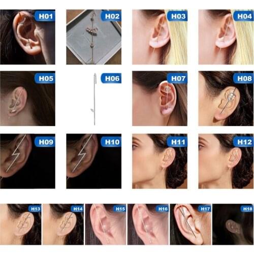 1 PC New Ear Needle Wrap Crawler Hook Earrings for Women Surround Auricle Diagonal Stud Copper Inlaid Zircon Piercing Earrings