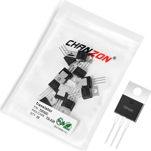 10Pcs TIP42C TO-220 PNP Power Transistor Bipolar Junction BJT Powerful Triode Tube Tip Fets DIP -6A -100V Integrated Circuits