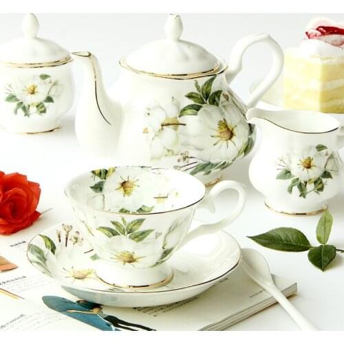 15PCS EUROPEAN TEA SET COFFEE CUP AND SAUCER SET BONE CHINA COFFEE BRITISH AFTERNOON TEA TEA SET FASHION CERAMIC BLACK TEA CUPS