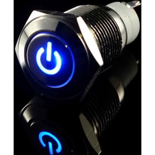 16mm 12V Car Boat Metal Push Button Switch Blue/red/green/white/yellow LED Latching ON-OFF Sales