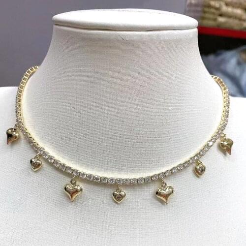 3Pcs 2021 New Design Heart Pendant Crystal Tennis Necklace For Women Zirconia Choker Necklace Gold Color Minimalist Jewelry Gift