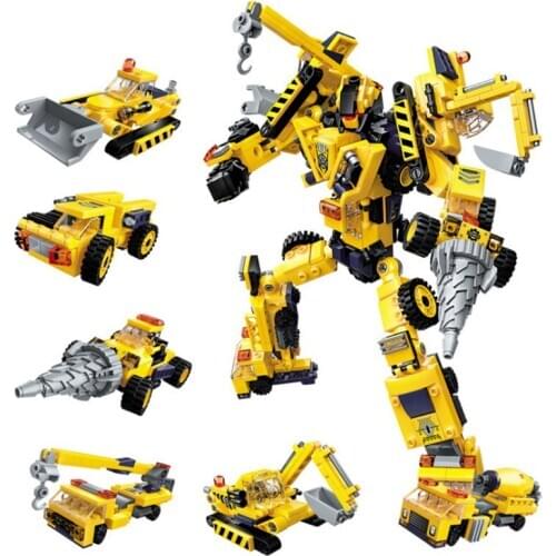 479Pcs Educational Building Blocks Toys For Kids Boys DIY Gift 1417 Engineering Crane Forklift Mixer Truck 6 IN 1 Robot Model