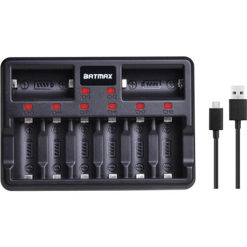 Batmax LCD Smart Rapid 8 Bays CR123A Battery Charger for Li-ion RCR123A 16340 RCR2 CR2 Rechargeable Batteries