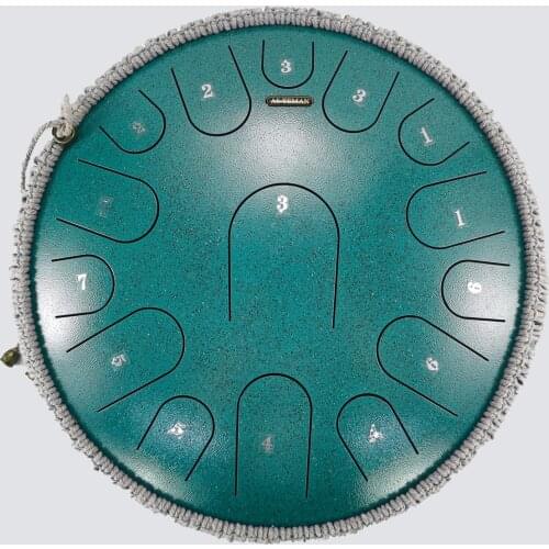 AS TEMAN TANK DRUM HANDPAN INSTRUMENT 14 INCHES 15 NOTES C MINOR GREEN STEEL TONGUE DRUM WITH GIFT SET SUITABLE FOR YOGA MEDITA