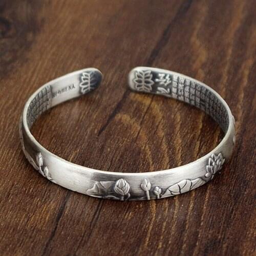 Lotus Bergamot Silver Bracelet 999 Sterling Silver Bracelet Female Models Retro Lotus To Send Mother Silver Bracelet Jewelry