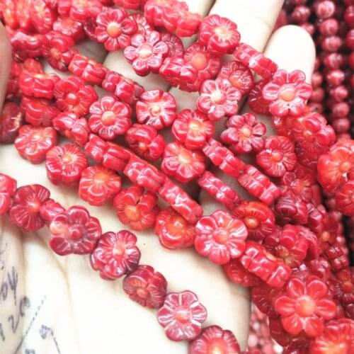 35pcs red coral flower beads sea coral diy beads size 11mm beads accessories jewelry components top selling wholesale good