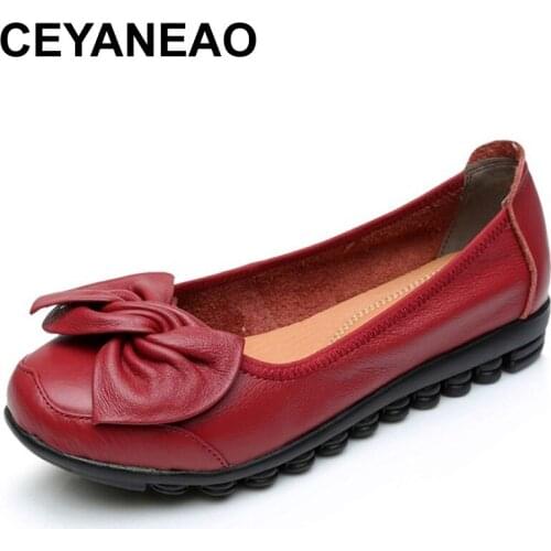 CEYANEAO2019 Women Shoes Woman Genuine Leather Flat Shoes Fashion Loafers Female Casual Shoes Women Flats Plus Size 35-43E1557