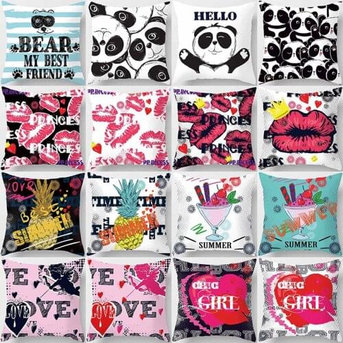Cute panda bear yellow pineapple cupid love heart dinosaurn lip pillow cases high quality square thick pillow case covers