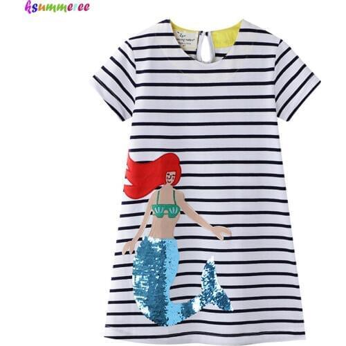 Kids Mermaid Sequined Dress Baby Girl Summer Clothes New Fancy Princess Dress Sleeve Girls Casual Jersey Cotton Dresses