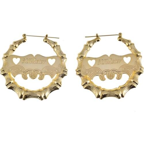 DUOYING Fashion Custom Earring Hiphop Bamboo Hoop Earrings Personalise Customize Name Earring Alloy For Women Christmas Present