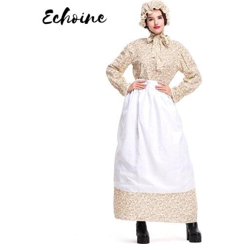 Echoine Halloween for Women Adult Khaki Floral Long Sleeve Maxi Dress Wolf Grandma Costume Fairy Tales Theme Costume Garden Farm