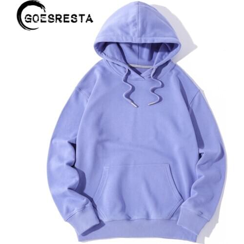 GOESRESTA 2020 New Autumn Mens Hoodies Cotton Oversize Hip Hop Harajuku Pure Hooded Casual Streetwear Long Sleeve Hoodies Women
