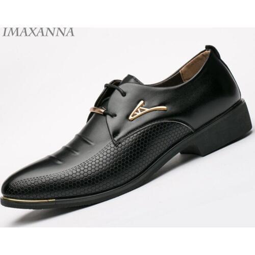 IMAXANNA Mens Dress Shoes Fashion Pointed Toe Lace Up Mens Business Casual Shoes Leather Oxfords Shoes Big Size 38-48
