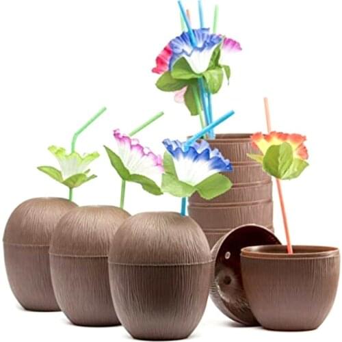 Hawaii Party Coconut Cups With Straws (The Straws Are In Random Colors) Summer Beach Party Birthday Party Decoration