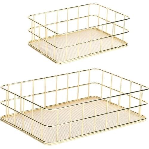 S L Size Storage Basket Golden Iron Storage Basket Multifunctional Wire Mesh Desktop Storage Organizer for Home Wicker Supplies
