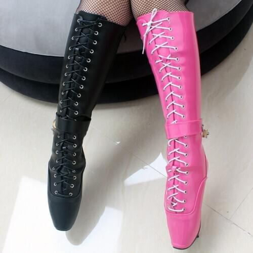 Cosplay New 18Cm High Heel LOCKY Lockable Ballet Boots Women Half Boots Cross-tied Fetish Sexy Pinup Spike Heels
