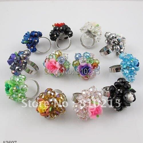 Crystal Rings Multicolor beautiful Crystal Ring Fashion Flower crystal rings Can adjust the size New Free Shipping NF2607