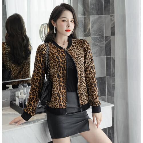 Leopard Long Sleeve Jacket for Women 2020 Fall Autumn Winter Clothes Top Streetwear Zipper Korean Female