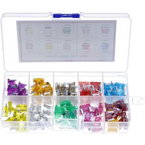 100pcs Micro Auto Fuse 10 Value Car Fuse Blade Kit Assortment with Box 2A 5A 7.5A 10A 15A 20A 25A 30A 35A 40A Each 10pcs