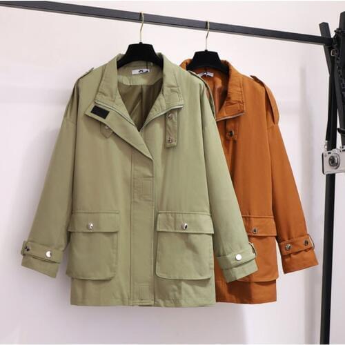 New oversize tooling trench coat women vintage coat spring autumn casual top female Plus size XXL-6XL windbreaker outerwear 3043